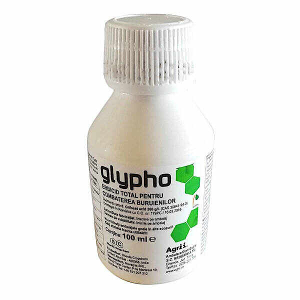 Glypho 100 ml erbicid total sistemic, post emergent, neselectiv, glifosat (buruieni monocotiledonate si dicotiledonate, anuale si perene)